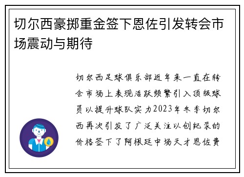 切尔西豪掷重金签下恩佐引发转会市场震动与期待
